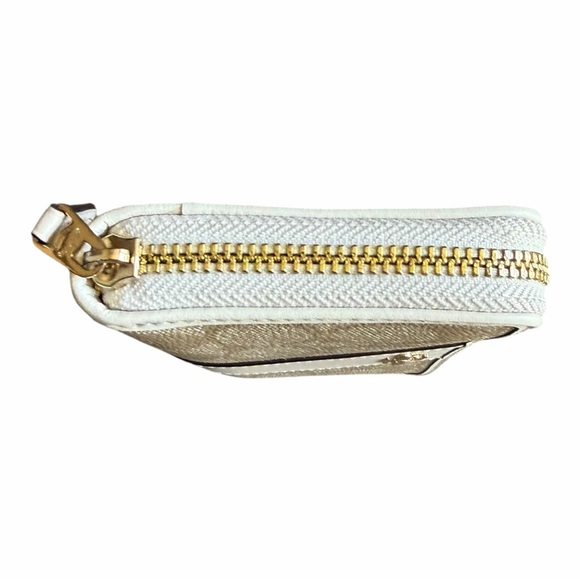 Coach Beige Signature Canvas Zip Wallet with Cream Trim - Picture 3 of 12